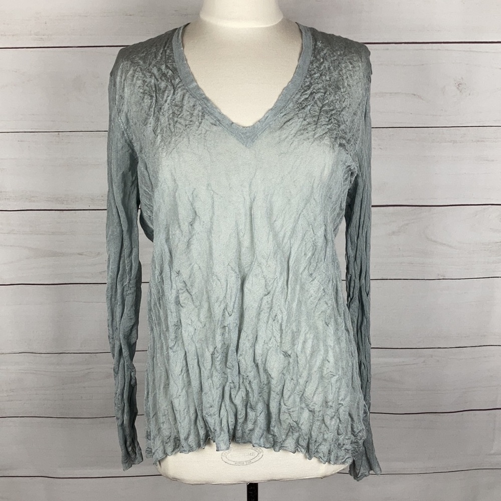 Theory Crinkled Steel V Neck Sweater Gray M